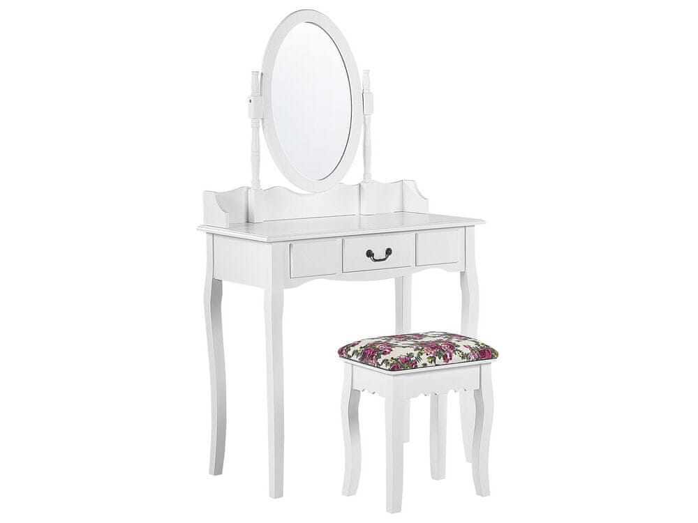 Beliani Toaletný stolík s oválnym zrkadlom a stoličkou biely SOLEIL